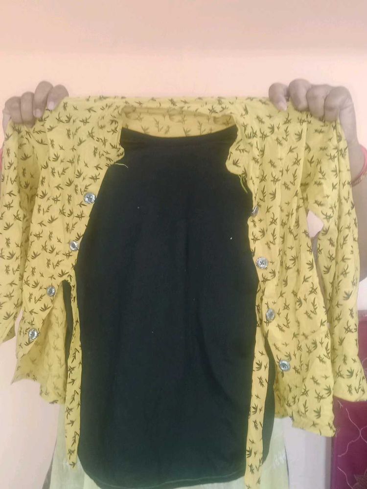 Yellow Print Top with Black Tank