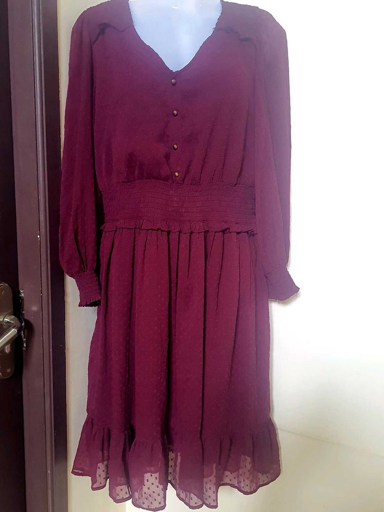 Burgundy Ruffle Midi Dress