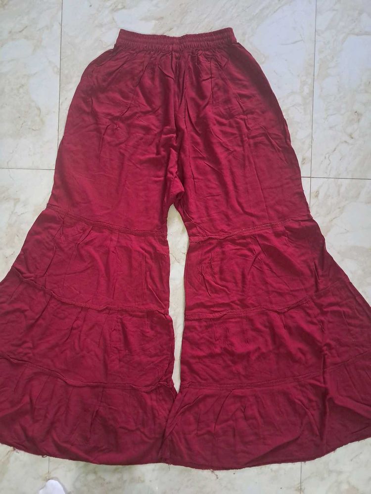 Maroon Tiered Palazzo Pants
