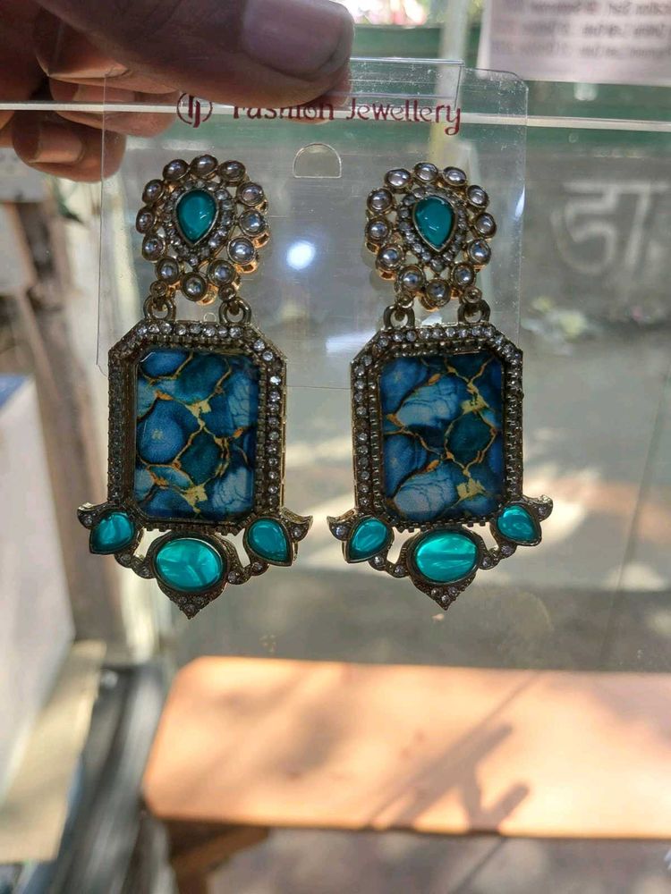Elegant Blue Stone Drop Earrings