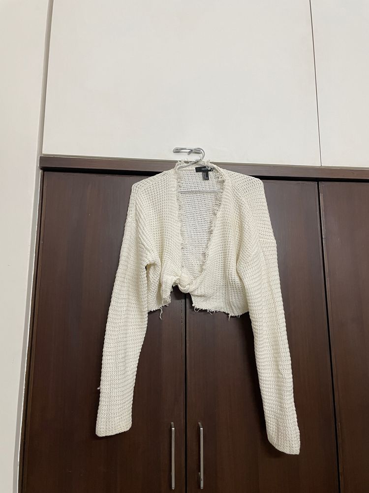 White openwork knit cardigan
