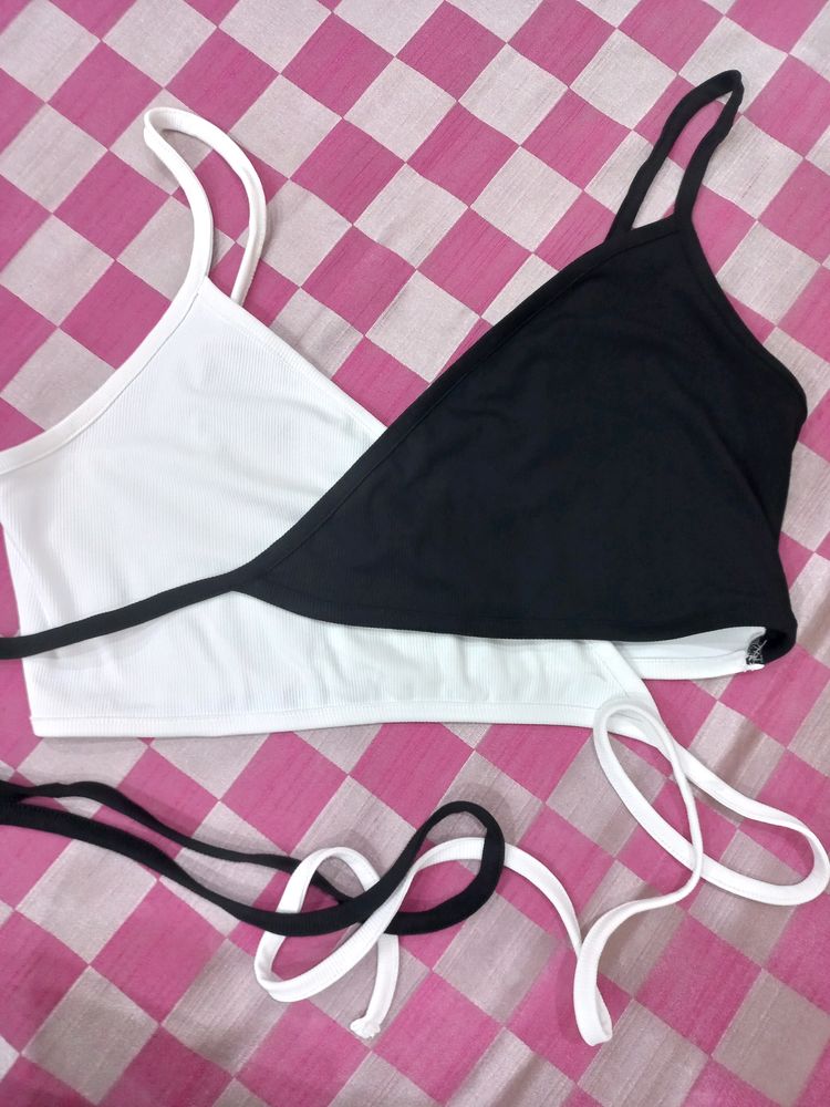 Black &amp; White Tie Tank Top