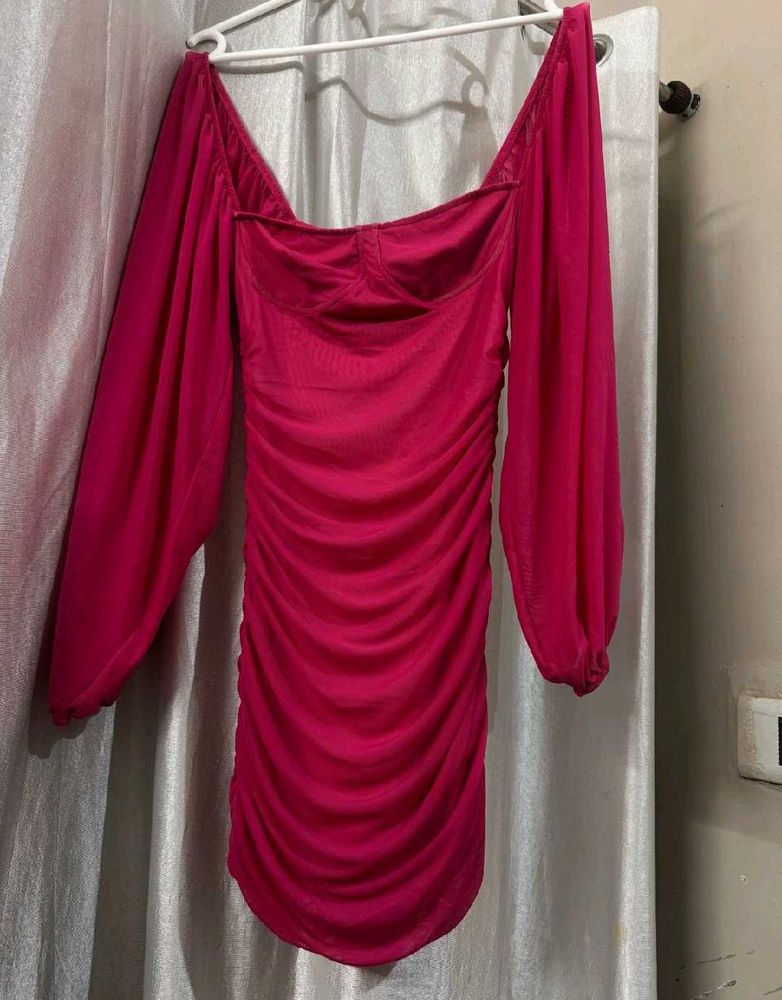 Hot Pink Ruched Mini Dress