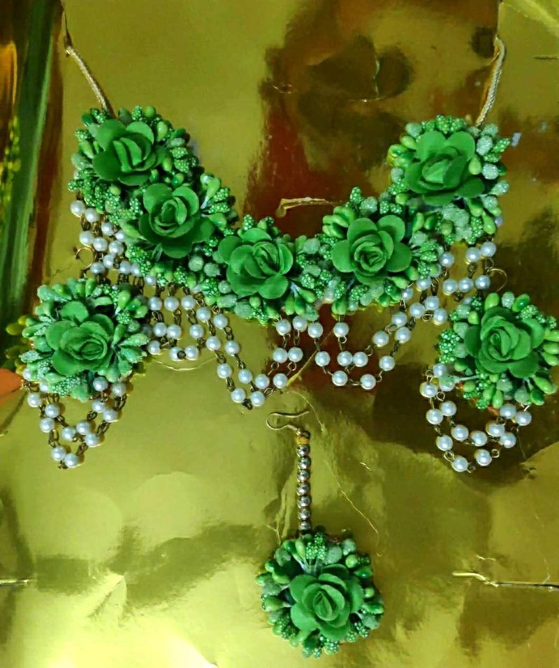 Combo of Haldi And Mehendi Floral Jewellery Set