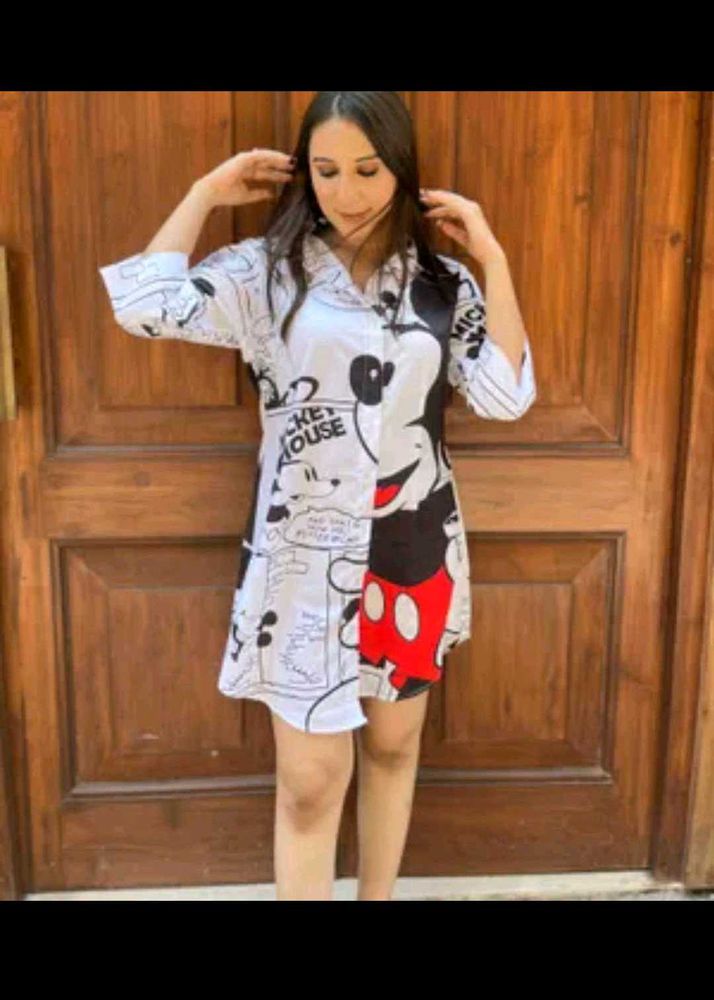 Mickey Mouse Print Shirt Dress