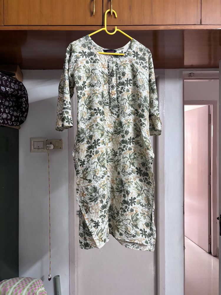 Green Botanical Print Kurta + Dupatta