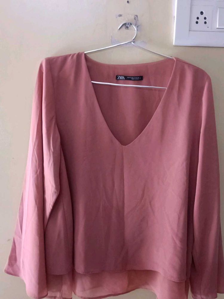Zara Pink V-Neck Top