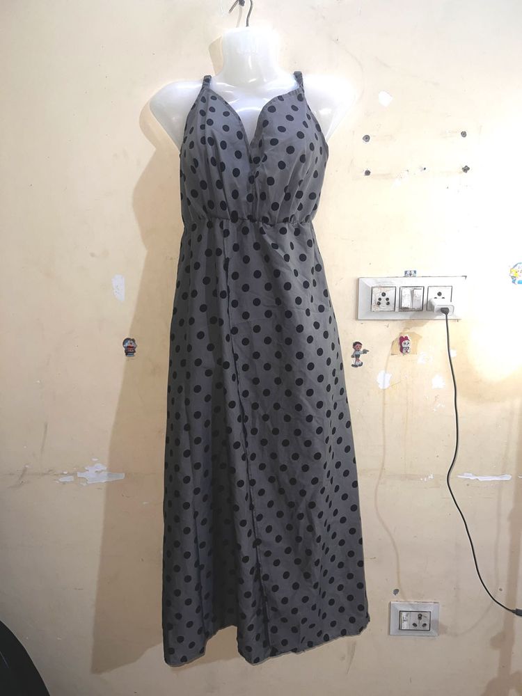 Grey Polka Dot Maxi Dress