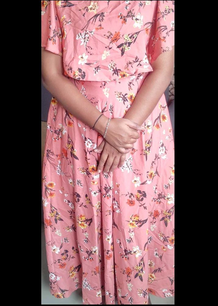 Floral Print Peach Dress