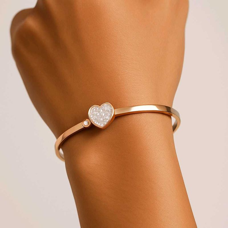 Rose Gold Crystal Heart Bangle Charm Bracelet 🤍🌼