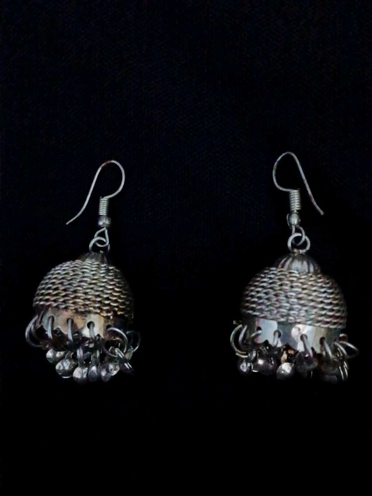 Silver Tone Jhumka Earrings