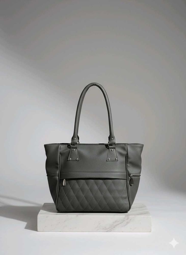 Gray Quilted Tote Bag