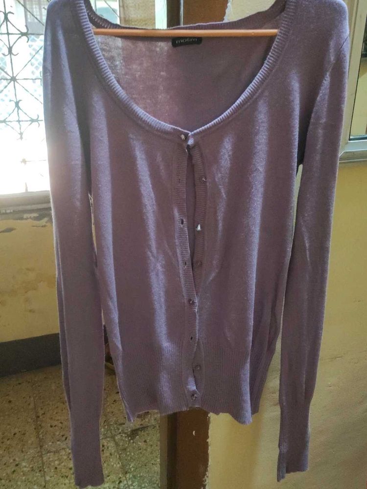 Lilac Button-Down Cardigan