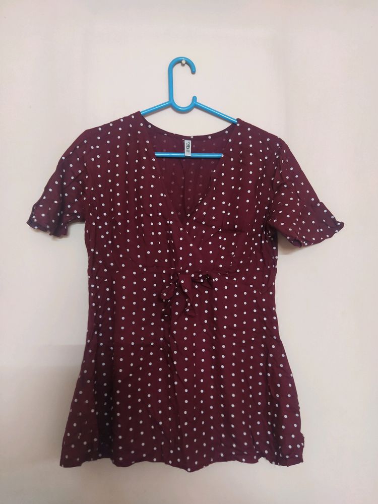 Polka Dot Peplum Style Maroon Top
