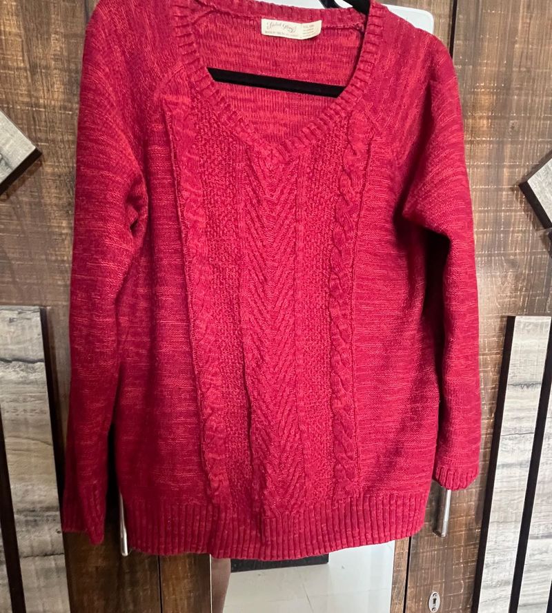 Red Knit Pullover Sweater