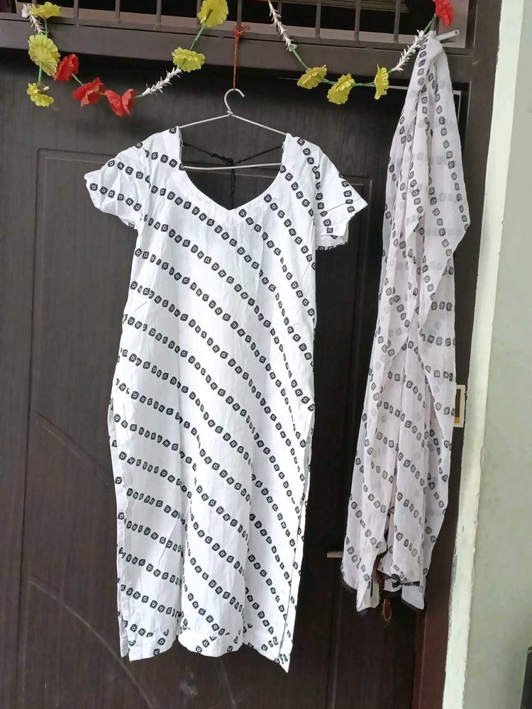 White Printed Kurta Set