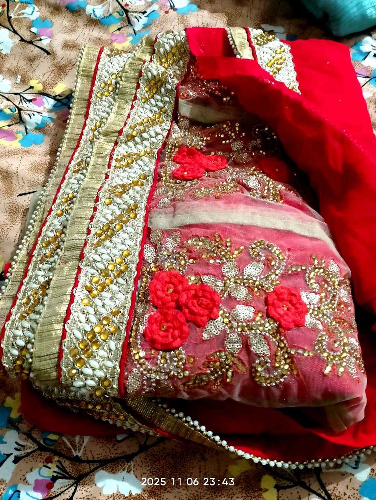 Red Embroidered Dress Material