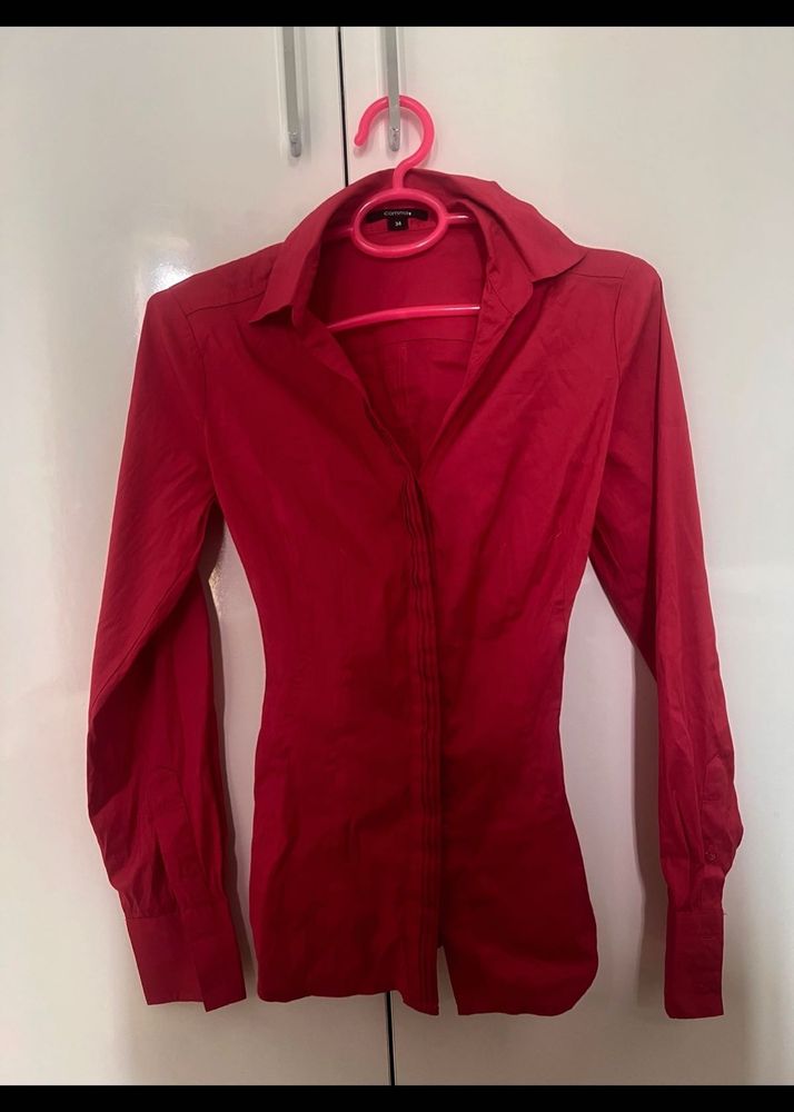 Red Button-Down Top fitted
