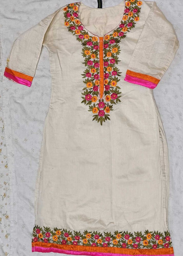 Cream Floral Kurti