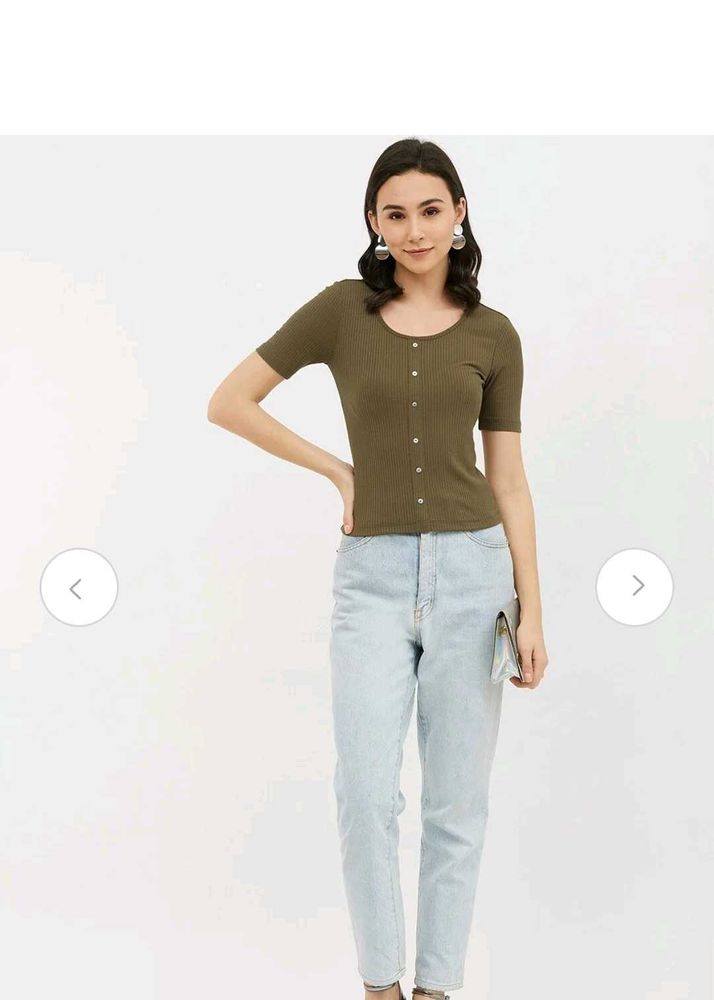 Olive Green Ribbed Top