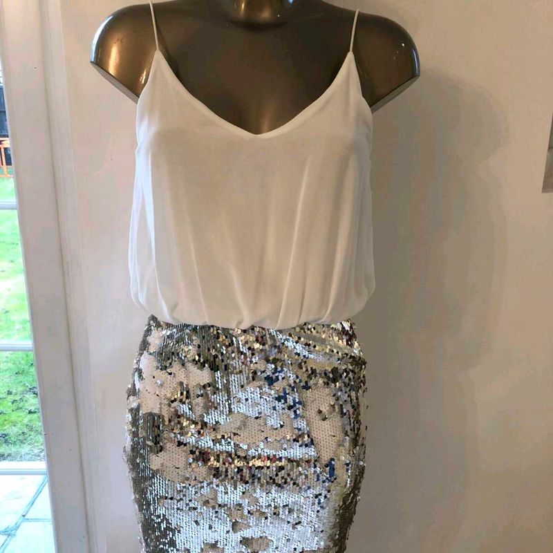 Reversible White + SILVER Sequin MINI Dress