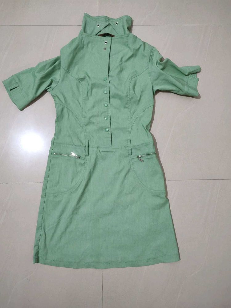 Green Mini Dress with Pockets