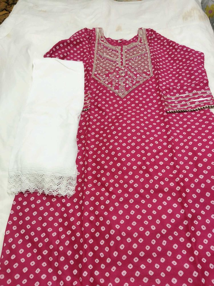 Pink Bandhani Salwar Kameez Set