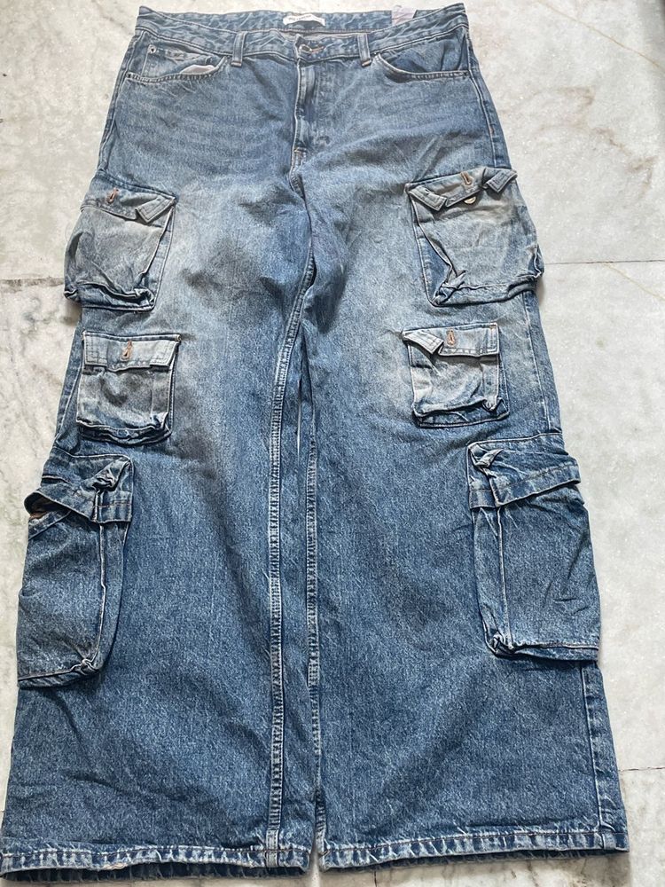 Blue Denim Cargo Pants