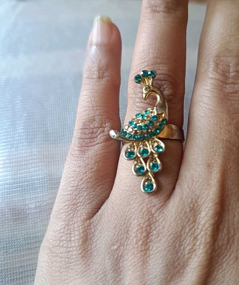 combo Peacock  Ring and red earring