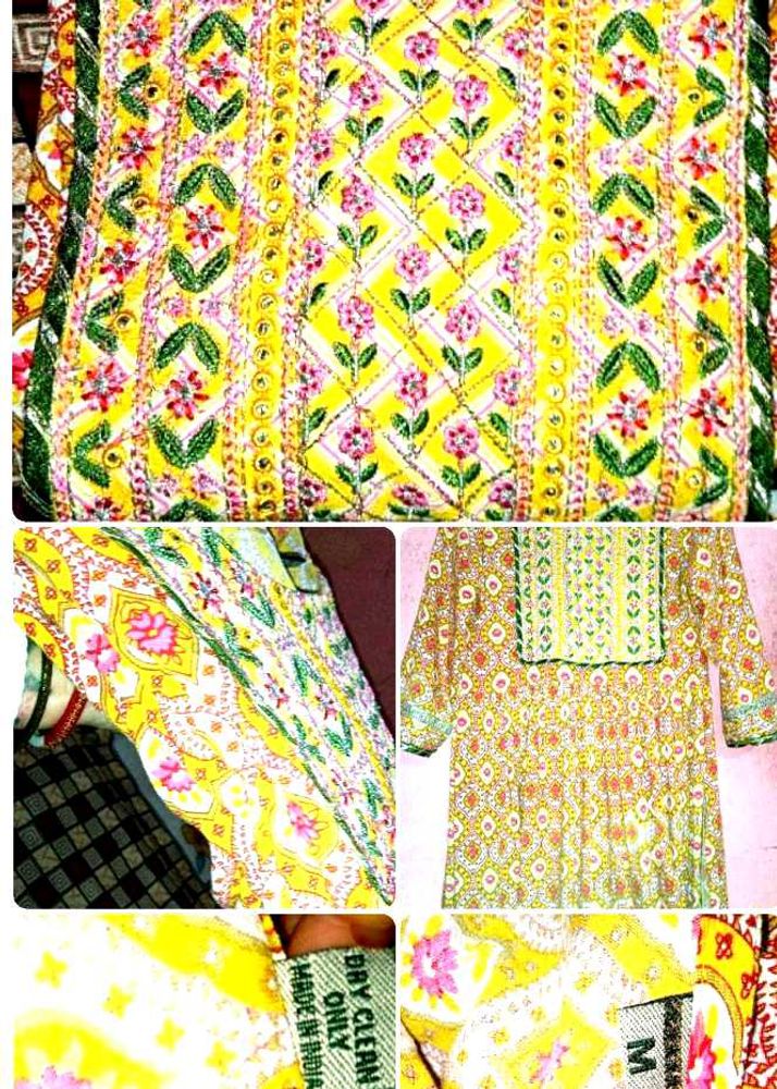 Yellow Floral Print Kurta