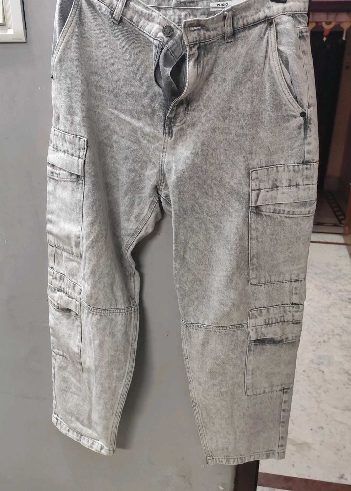 Gray Wash Cargo Jeans