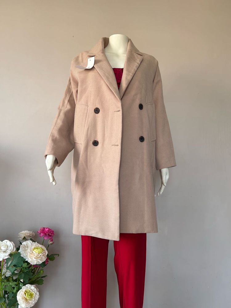 Beige Double-Breasted Coat