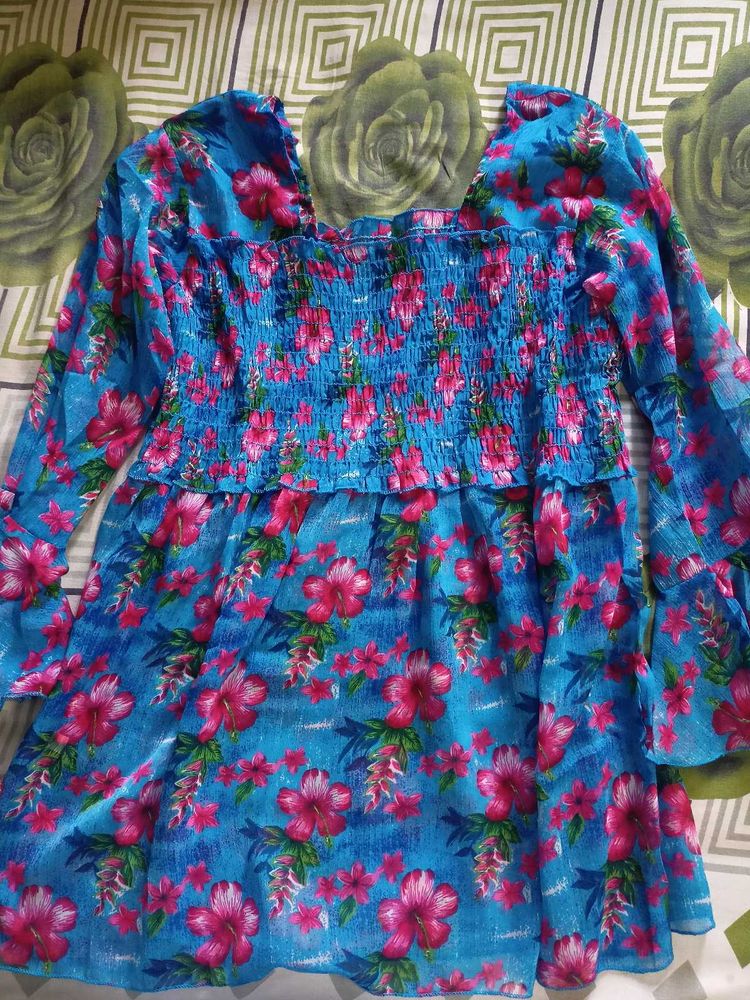 Floral Print Blue Top