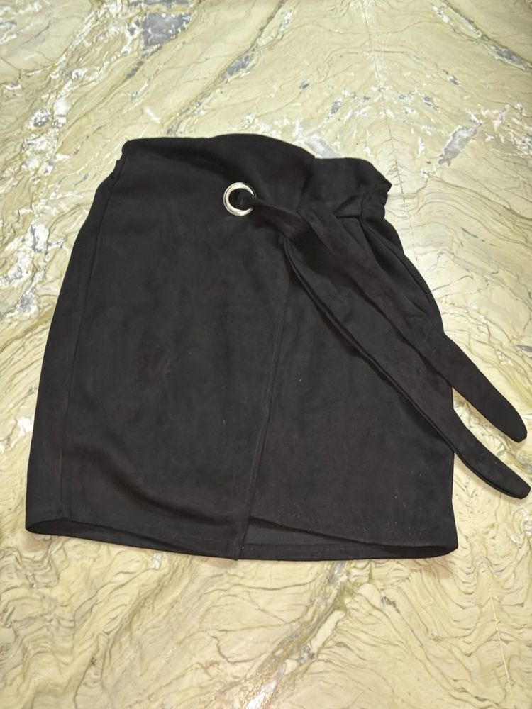 Stylish Black Wrap Mini Skirt
