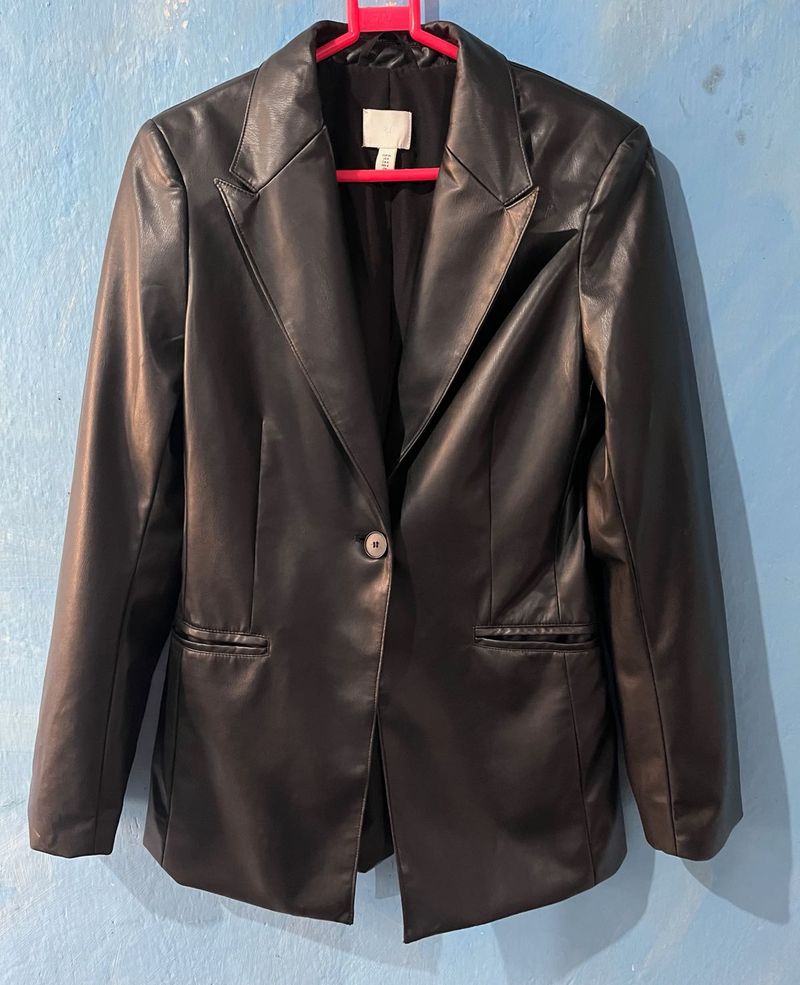 HnM Black Faux Leather blazer