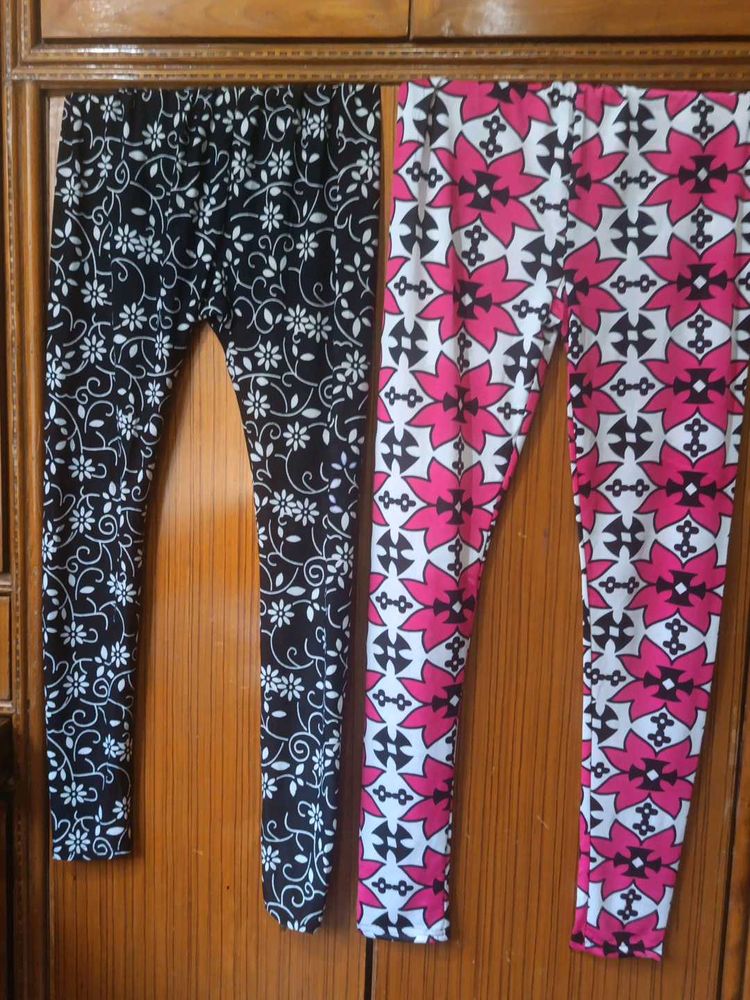 Two Beautiful Printed Leggings Black And Pink 💕🖤