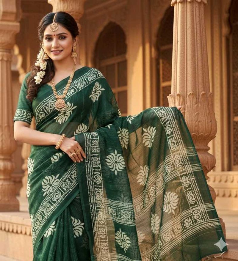 Elegant Green Floral Saree