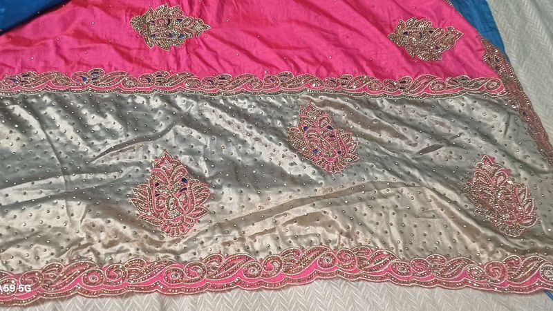 Pink &amp; Silver Embellished Saree