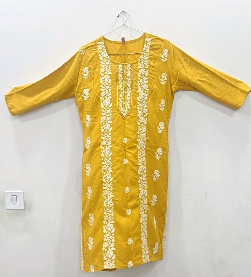 Yellow Suit With White Embroidery