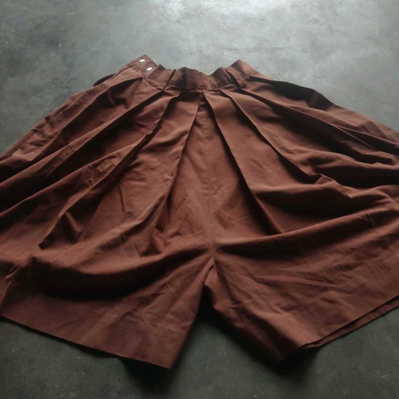 Brown Pleated Shorts
