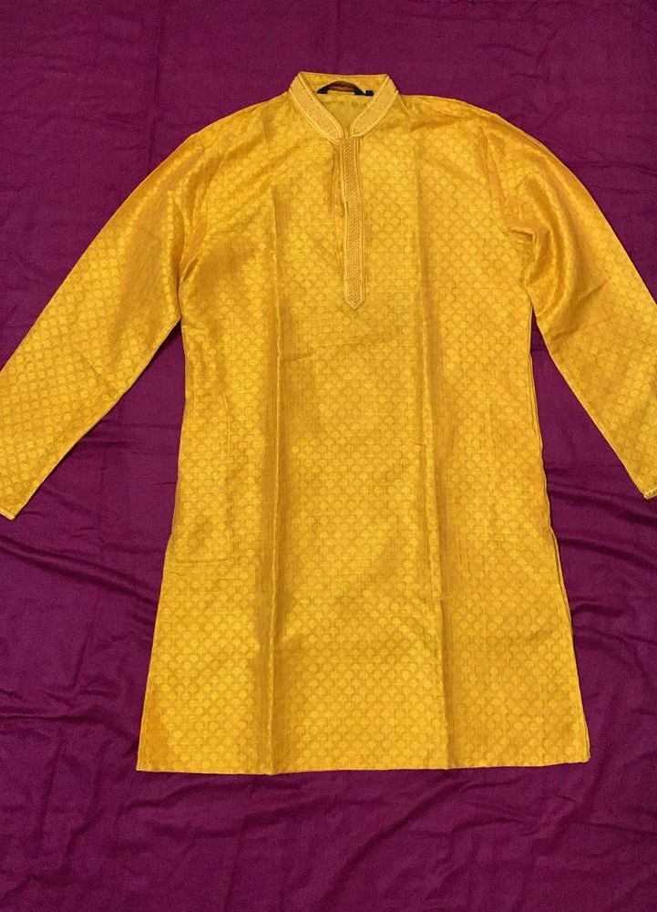 House Of Pataudi Men Mustard Woven Design Kurta