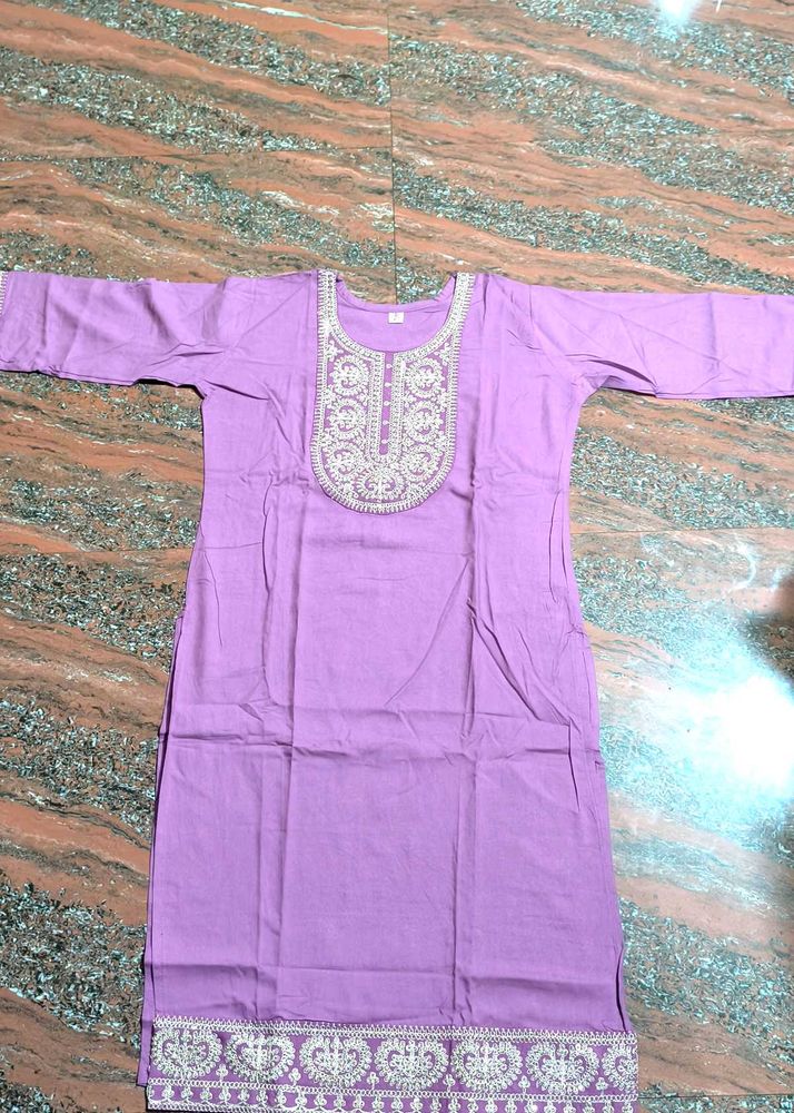 Lavender Embroidered Kurti Xl Size