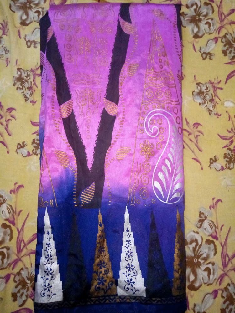 Colorful Printted Silk Glitterish Saree