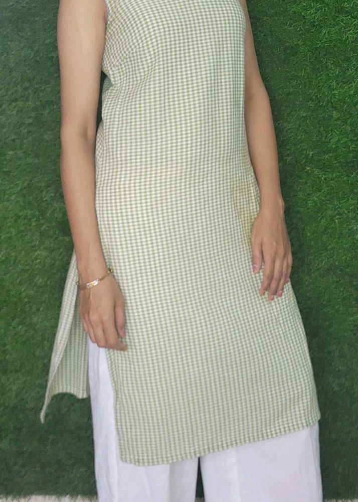 Green Gingham Sleeveless Tunic