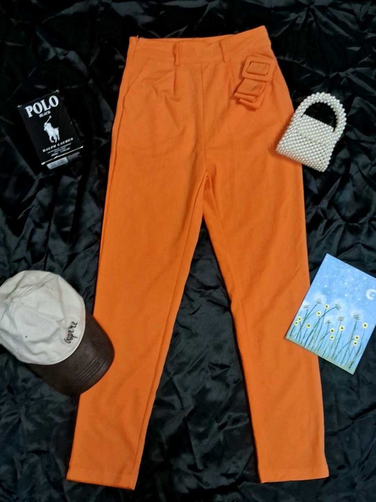 Orange High-Waisted Trousers