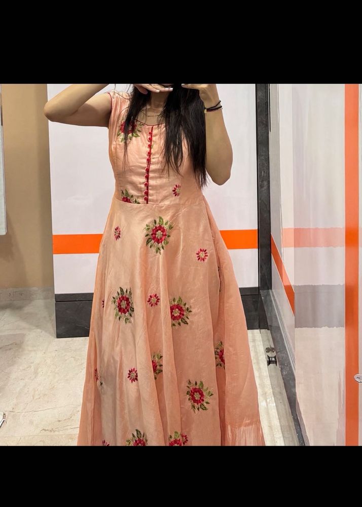 Peach Embroidered Anarkali Kurta