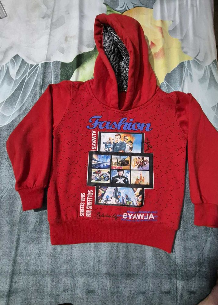 Red Graphic Printnd Hoodie With 2 jackets