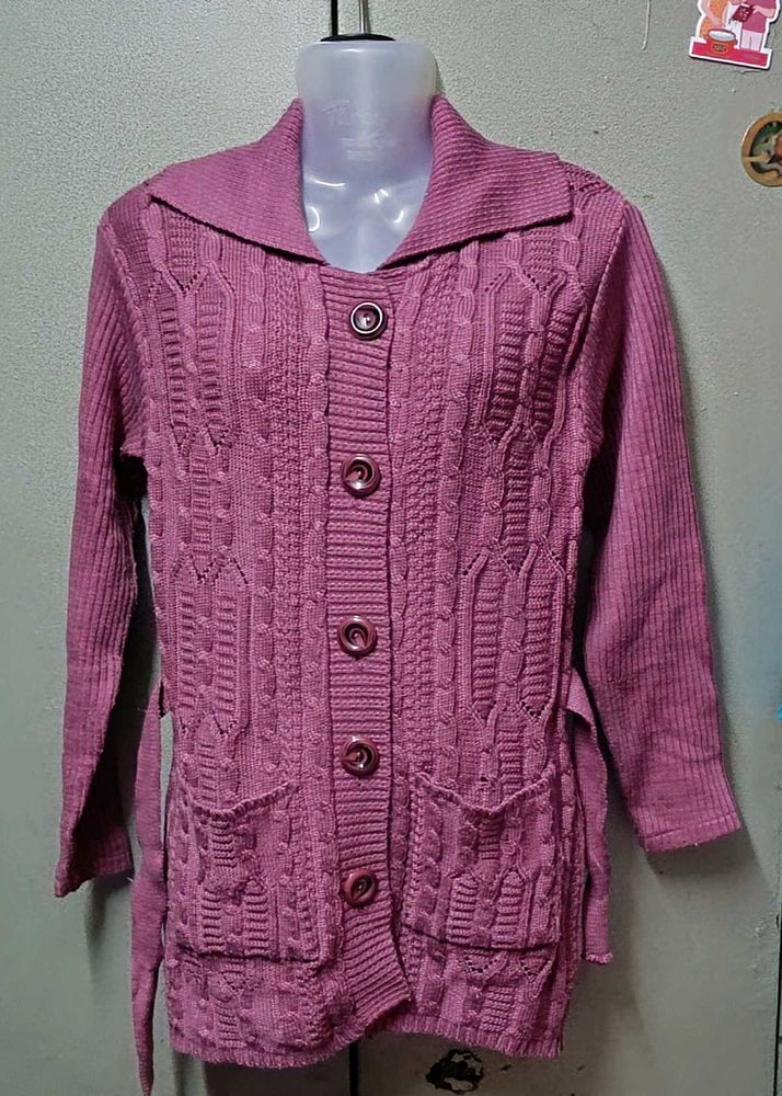Long Mauve Knit Cardigan