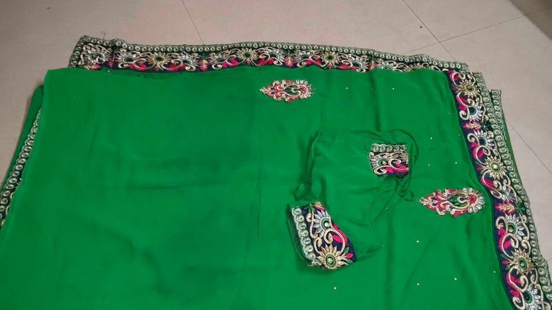 Green Embroidered Saree
