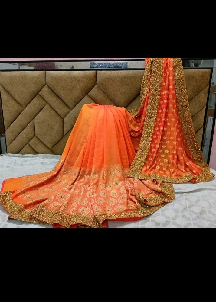 Orange Embellished Saree